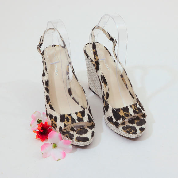 Via Spiga Shoes - Via Spiga Animal Print Ivory Wedge Sandals 8M